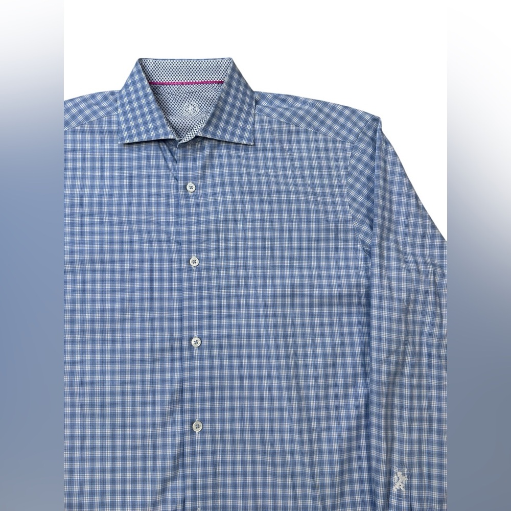 Bugatchi Uomo Blue Checkered Men's Shirt‎ 15.5 - 34/35 Cotton Long Sleeve